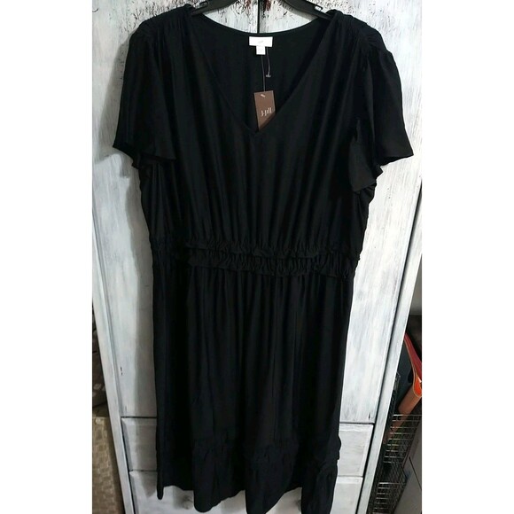 J. Jill Maxi V-neck Ruffled Sleeve Dress Black Nwt 3x Boho Feminine - Picture 2 of 13